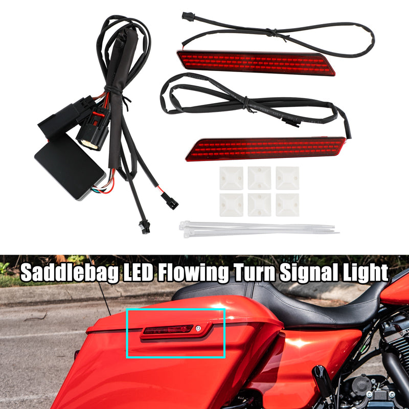 Touring Glide Road Glide 2014-2022 Sadelbag LED flytende blinkende lys