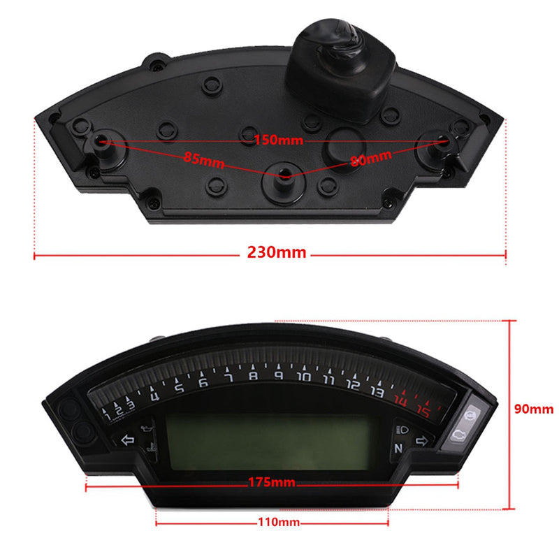 Universal-Motorrad-Schwarz-TFT-Digital-Tachometer 14000 U / min Hintergrundbeleuchtung Kilometerzähler Generic