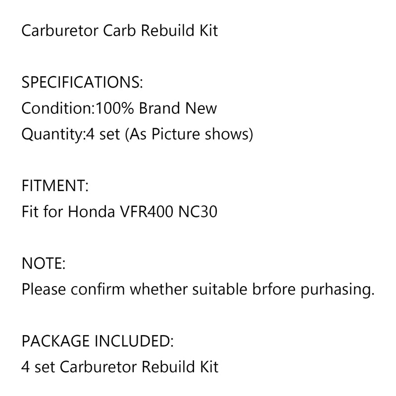 Kit de reparación de carburador 4X, piezas de conversión para Honda VFR400 VFR400R NC30 genérico