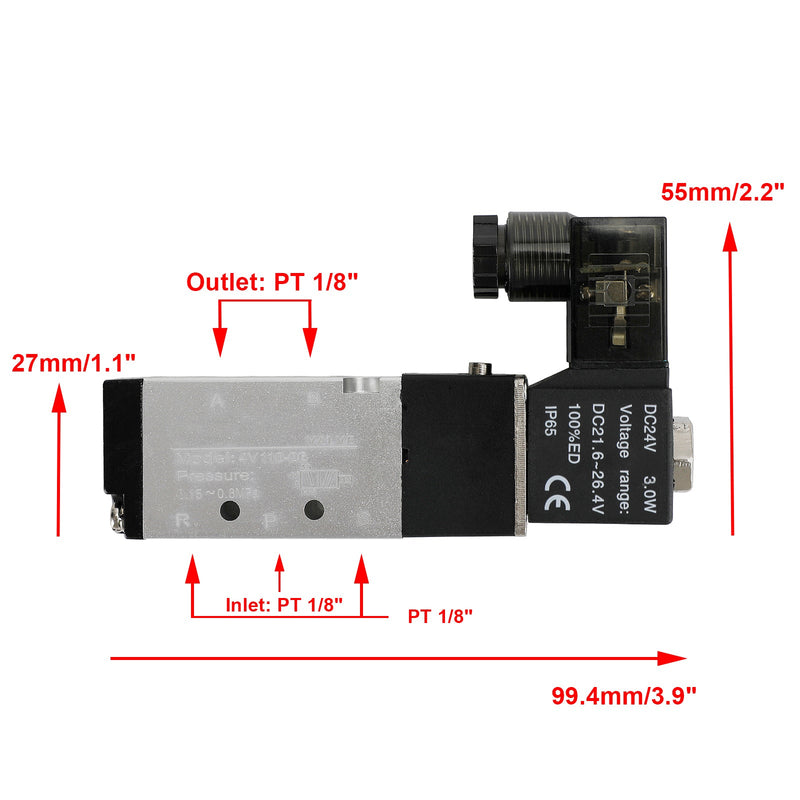 Pneumatisk elektrisk magnetventil 4V110-06 2 Position 5-vägs PT 1/8"