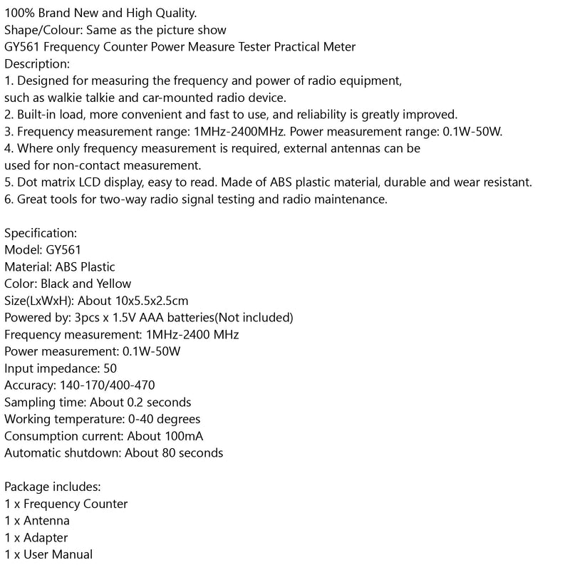 GY561 Frequency Counter Power Measure Tester Medidor conveniente rádio bidirecional portátil