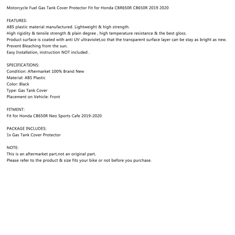 Tampa do tanque combustível gás escudo motocicleta apto para honda cb650r cbr650r 2019 2020 genérico