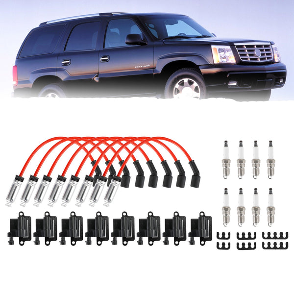 2003-2005 Chevrolet Express 2500 GMC Savana 1500 2500 3500 Pacote com 8 bobinas de ignição quadradas e cabos de velas de ignição