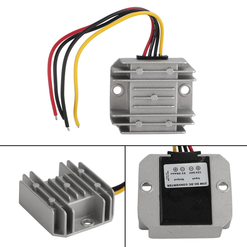 Vattentät DC 12V/24V till 5V 25W 5A stegdriven matningsregulator