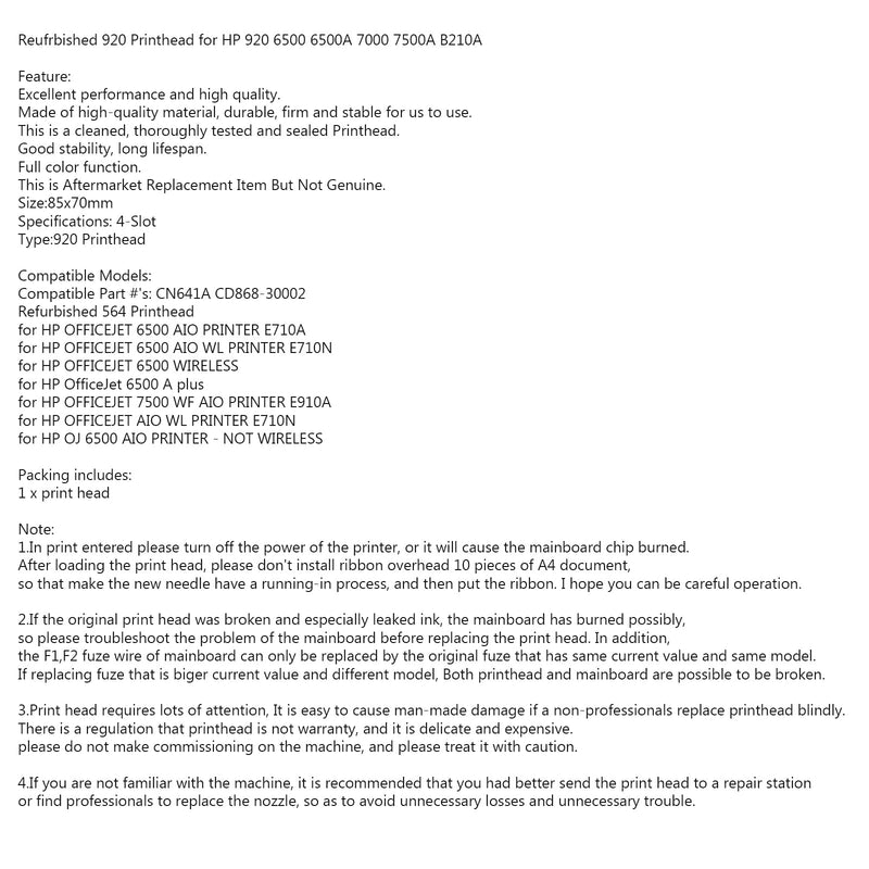 920 4-paikkainen tulostuspää mallille 6500 6500A 7000 7500A E910A E710N B210A tulostuspää CN643