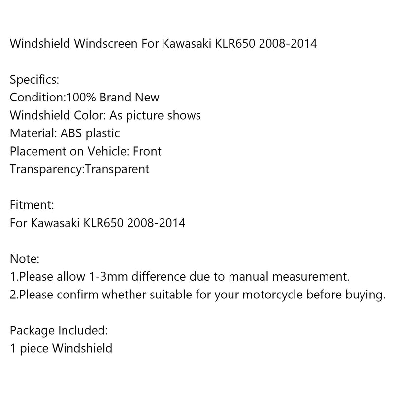 2008-2014 Kawasaki KLR650 1x krótka 4mm szyba przednia motocykla