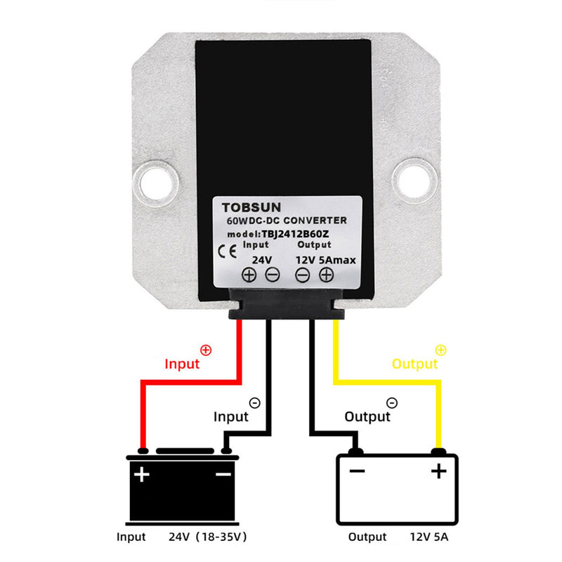 Vanntett 24V til 12V 5A 60W DC/DC strømomformer nedtrekksregulator