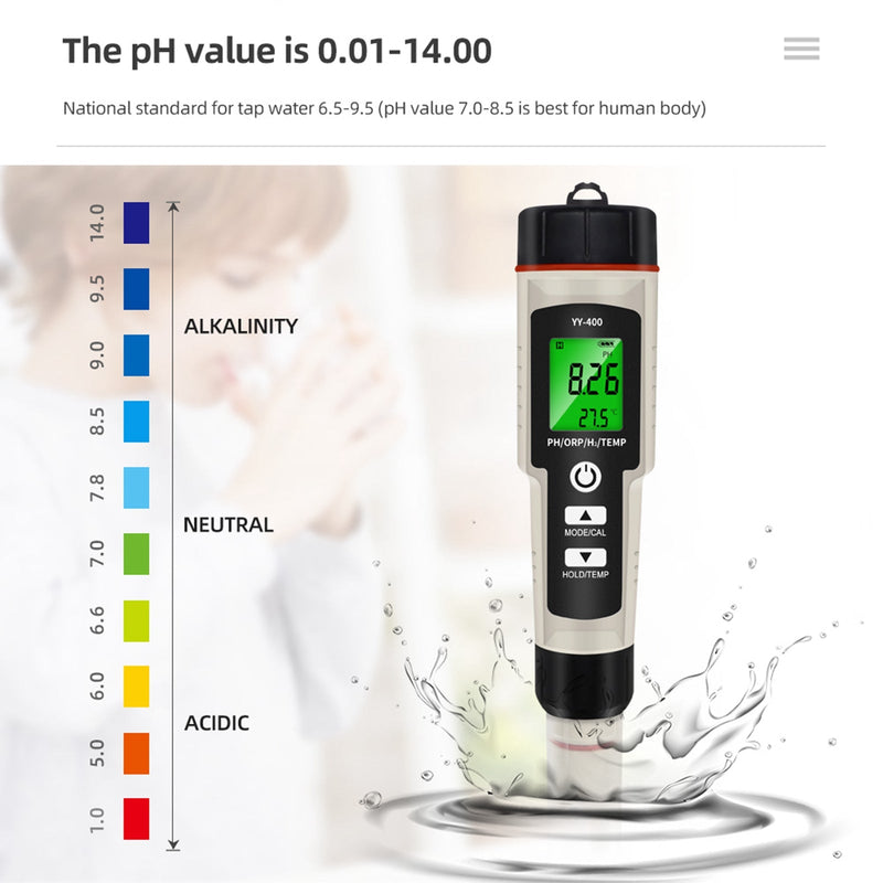 Bærbar 4 i 1 hydrogenrik testpenn PH/ORP/TEMP vannkvalitetsmåler