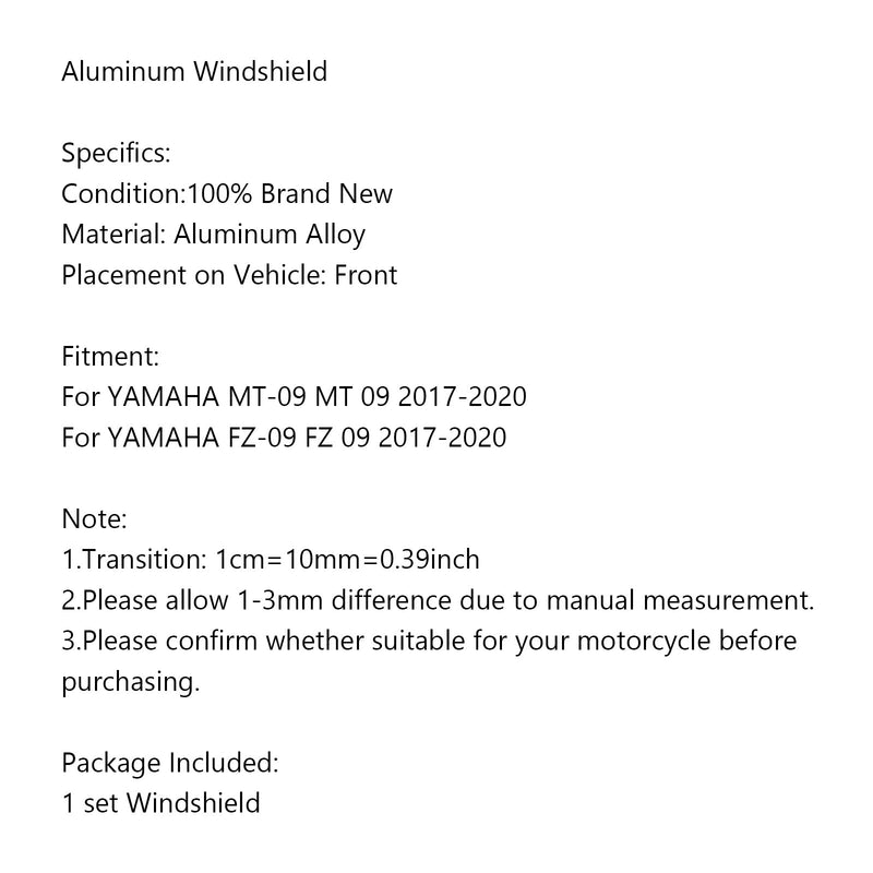 Vindruta Vindruteskydd Svart För YAMAHA FZ 09 MT 09 2017-2020 Generic