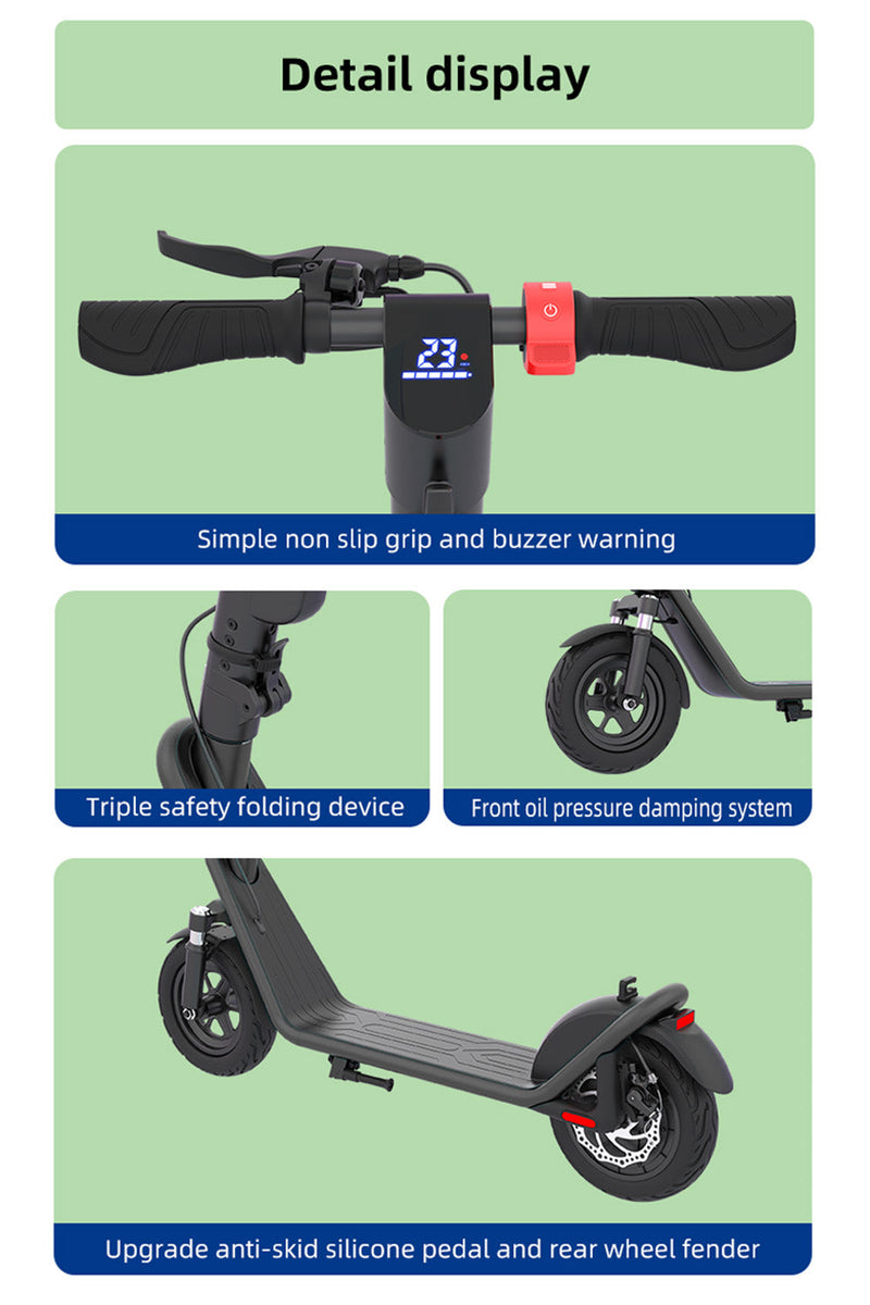 Scooter elétrico dobrável adulto em liga de alumínio de 10 polegadas com tração traseira com absorção de choque