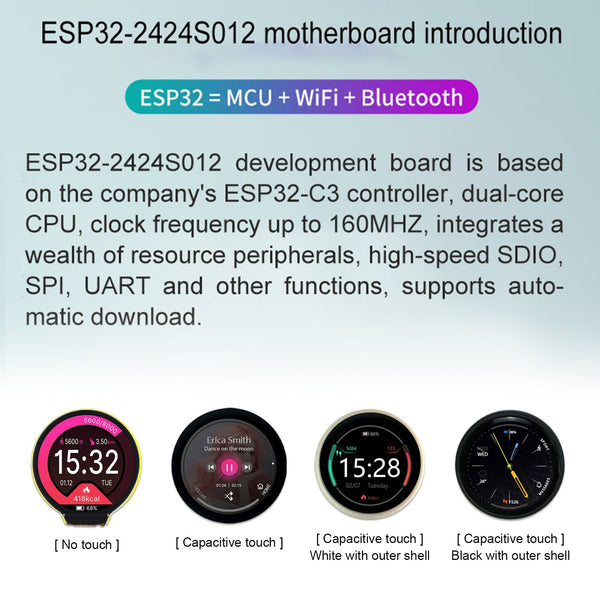 1.28" Display redondo ESP32-C3 Placa de desenvolvimento LCD Touch Screen Wifi Bluetooth