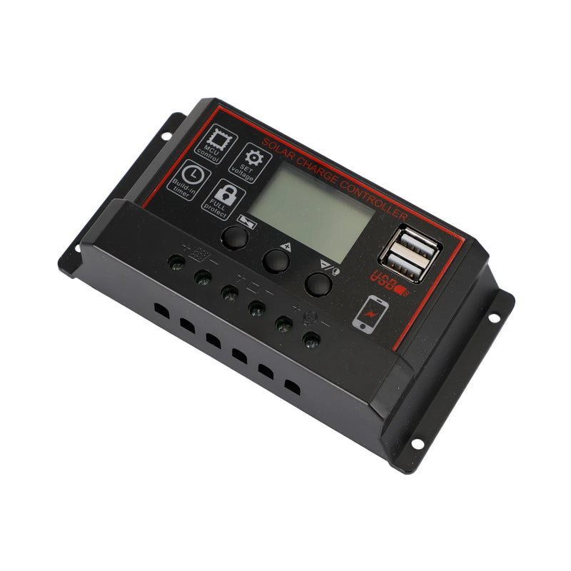 10A/20A/30A Panel słoneczny regulator ładowania kontroler ładowania PWM LCD podwójny USB 12V/24V