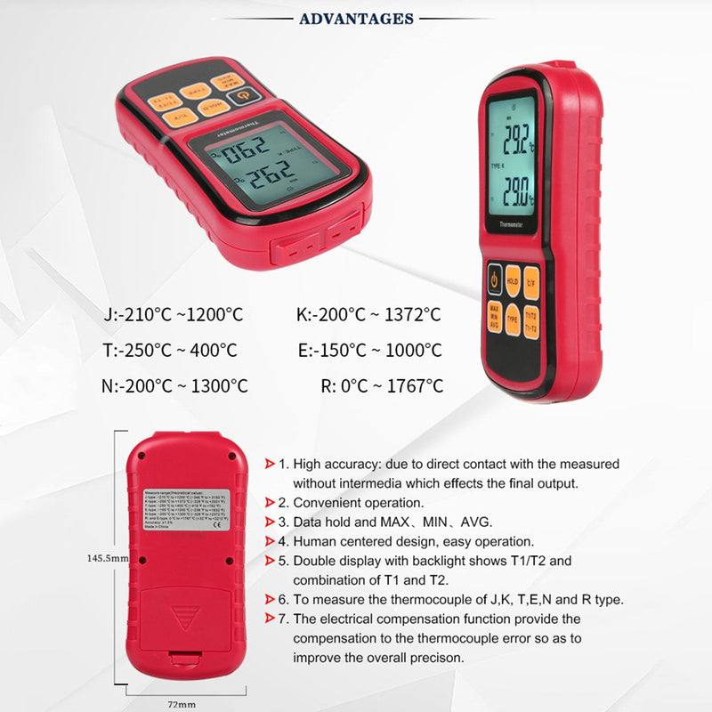 Termómetro termopar digital Temperatura Medidor de doble canal Probador LCD