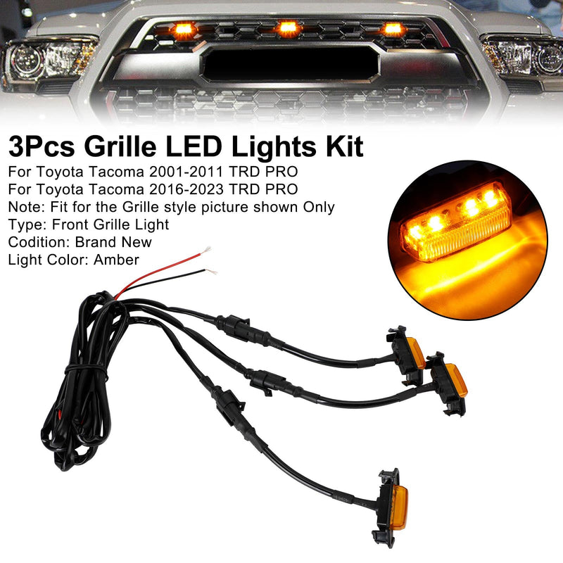 2001-2011 2016-2023 Toyota Tacoma TRD PRO 3 SZTUK Przedni zderzak Maska Grill Światła LED