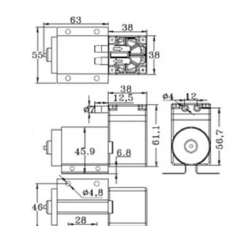 DC12V Mini-Vakuumpumpe Unterdruck-Saugpumpe 5 l/min 65 kpa mit Halterung