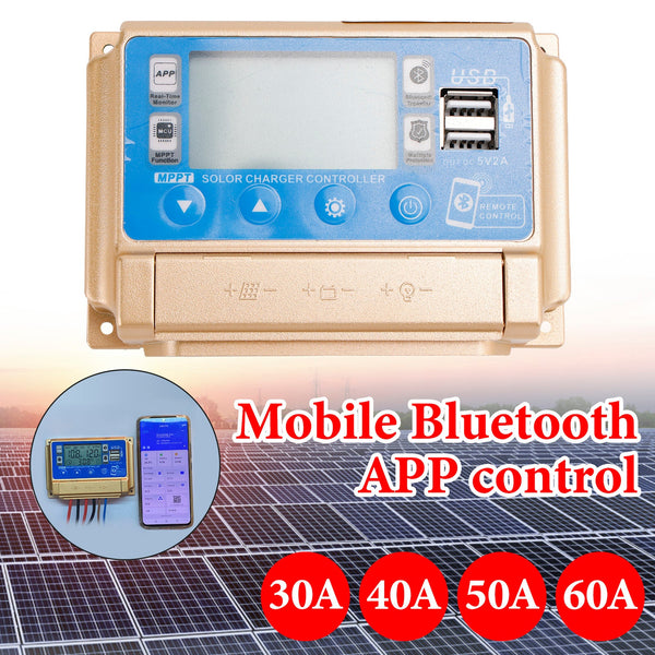 Cargador de controlador de carga solar Bluetooth MPPT 30A-60A adecuado para batería de 12V/24V dorado