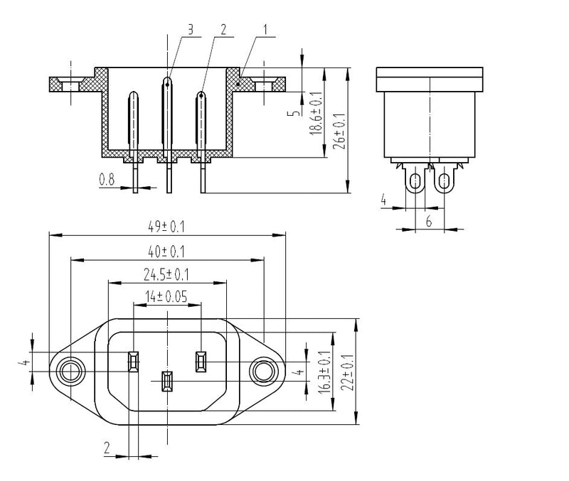 5 uds IEC320 C14 enchufe de montaje de tornillo de 3 pines 10A 250V para barco DIY AC-04