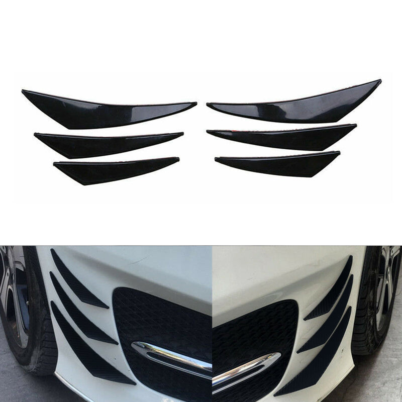 Paket med 6 Universal Black Gloss Bil/Auto främre stötfångare fenor Spoiler Canards Refit