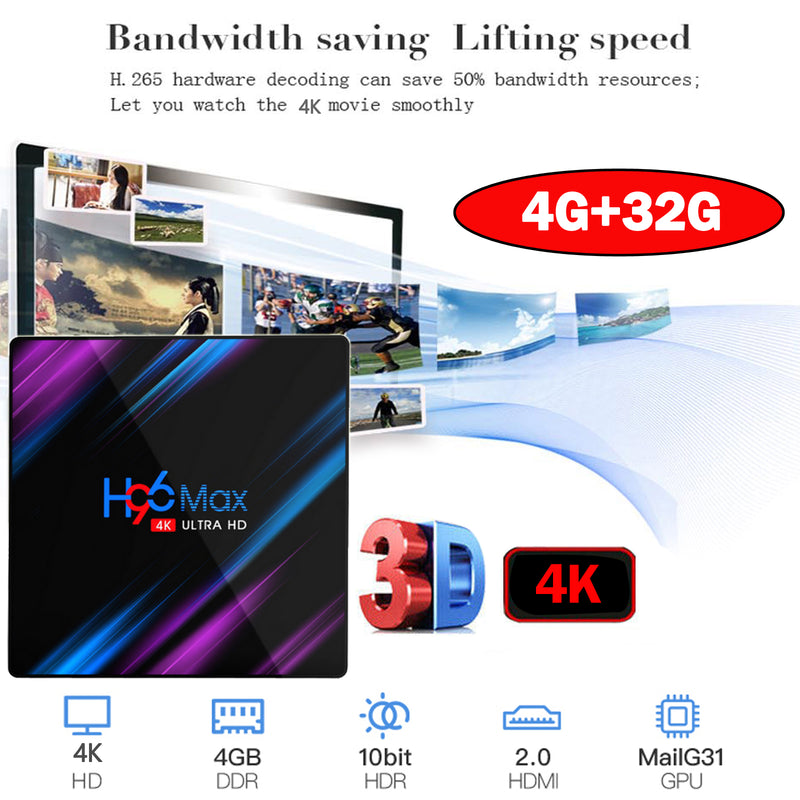 H96MAX Android 10 32GB ROM 4GB RAM 4K WIFI Netzwerk Media Player TV BOX EU Plug