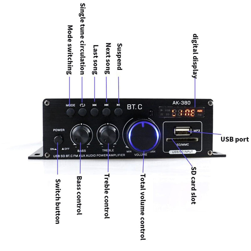 Bluetooth 2.0CH 400W HiFi Bilstereo 12V MP3 Bilstereoförstärkare Radio Booster