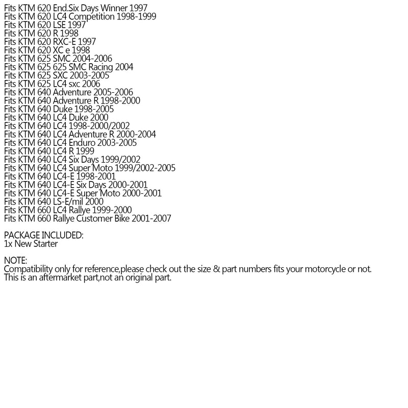 Ny startmotor för KTM 400 LC4 620 625 SMC 640 LC4 Enduro 660 ADV DUKE 58440001000 generisk