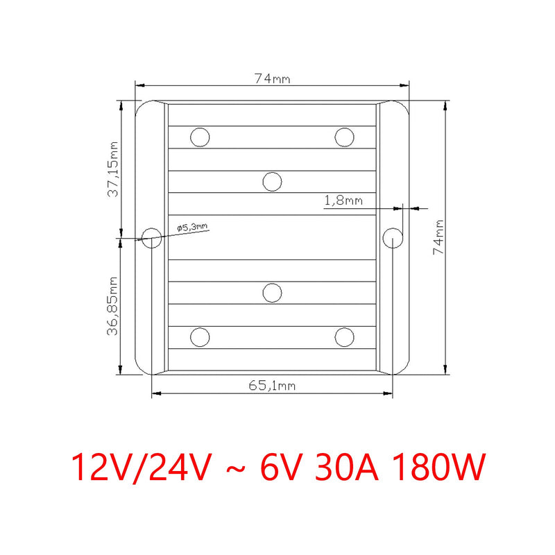 30A à prova d'água DC/DC Fonte de alimentação Regulador 12V/24V a 6V