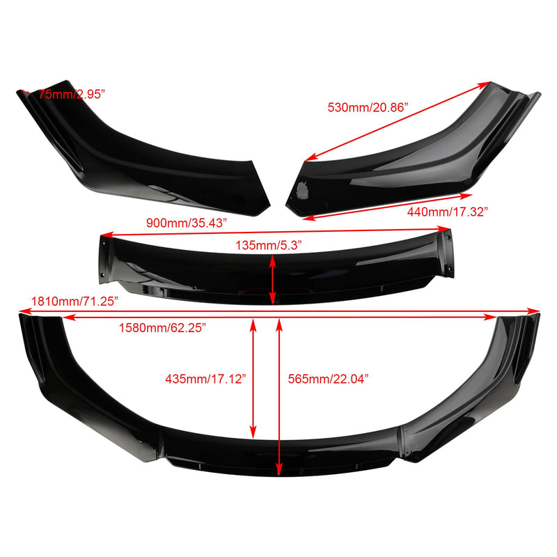 4 peças universal carro pára-choque dianteiro lábio corpo conjunto divisor difusor protetor preto