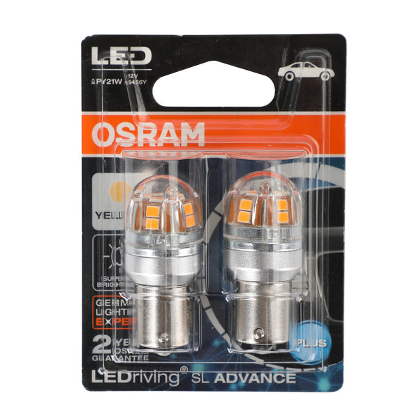 2x para bombillas auxiliares de coche OSRAM 9456Y LED PY21W 12V2.5W BAU15S