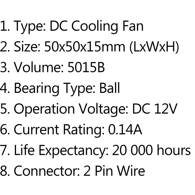 1 stk DC børsteløs kjøling PC Datamaskinvifte 12V 5015B 50x50x15mm 0,14A 2-pins ledning