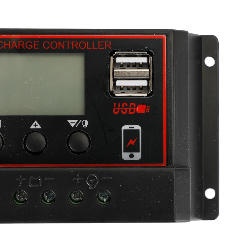 10A/20A/30A Painel Solar Regulador Controlador de Carga PWM LCD Dual USB 12V/24V