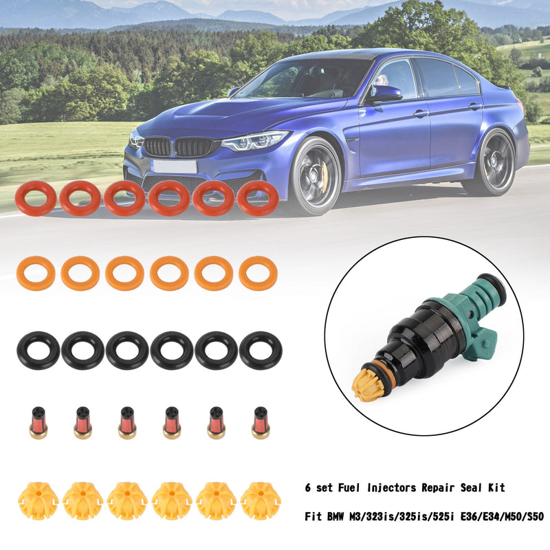 Kit de vedação de reparo de injetores de combustível com 6 conjuntos para BMW M3/323IS/325IS/525i E36/E34/M50/S50