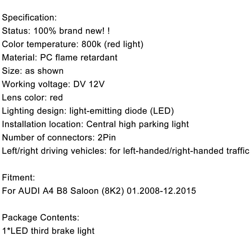 3 luz de freio terceira luz de freio 8k5945097 para audi a4 b8 sedan 2008-2015