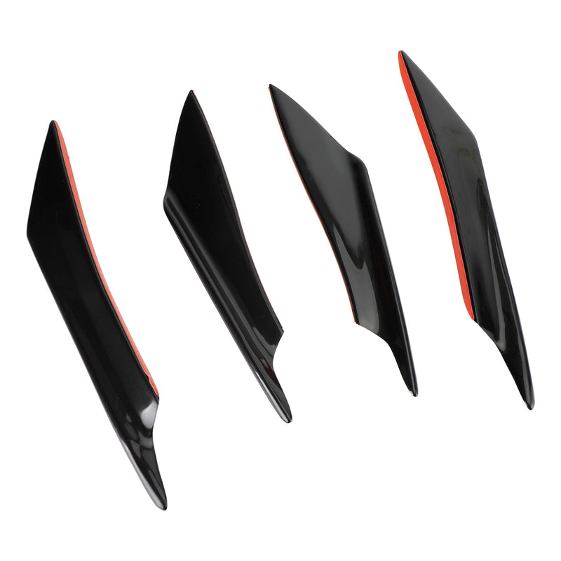 Paket med 4 Universal Car Front Bumper Fins Body Splitter Spoiler Canards Gloss Black