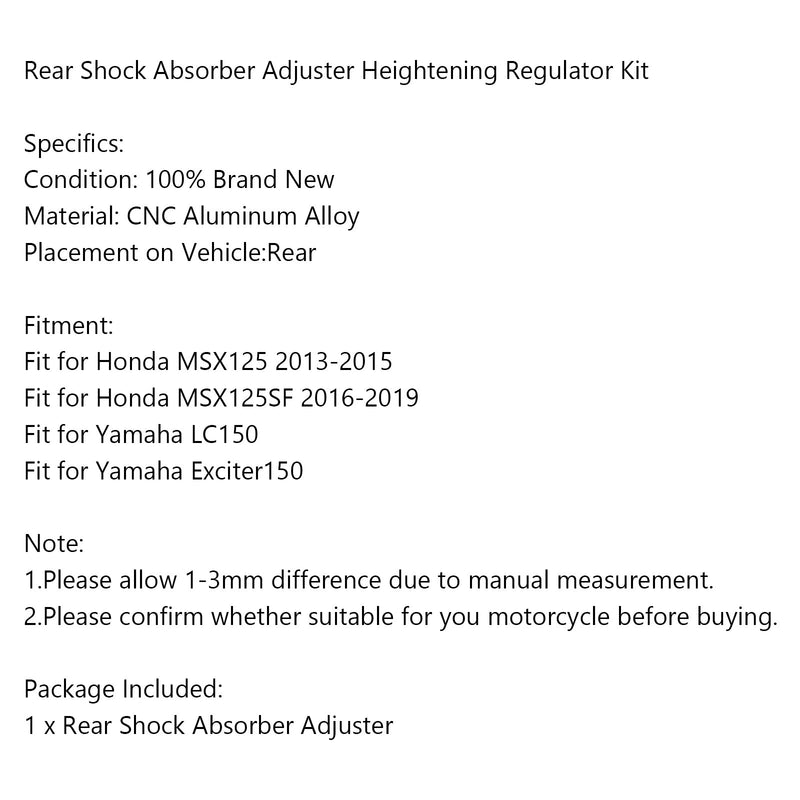 Kit de ajuste de altura do ajustador de choque traseiro para Honda MSX125 MSX125SF