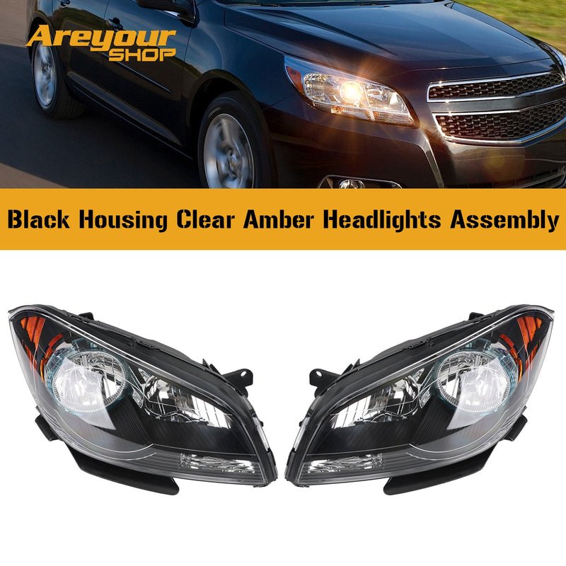 Faros delanteros amarillos transparentes con carcasa negra para Chevr Malibu 2008-2012 genéricos