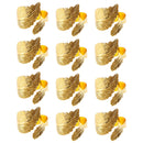 12 STK Servietringe Blad Servietholder Pynt Legering Gylden