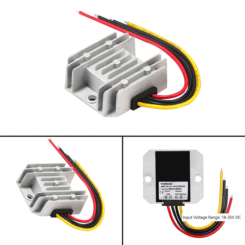 Vedenpitävä 24V - 12V 5A 60W DC/DC tehomuunnin alennussäädin