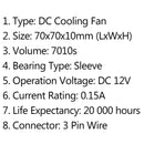 10 Uds DC ventilador de ordenador PC de refrigeración sin escobillas 12V 7010s 70x70x10mm 0.15A cable de 3 pines