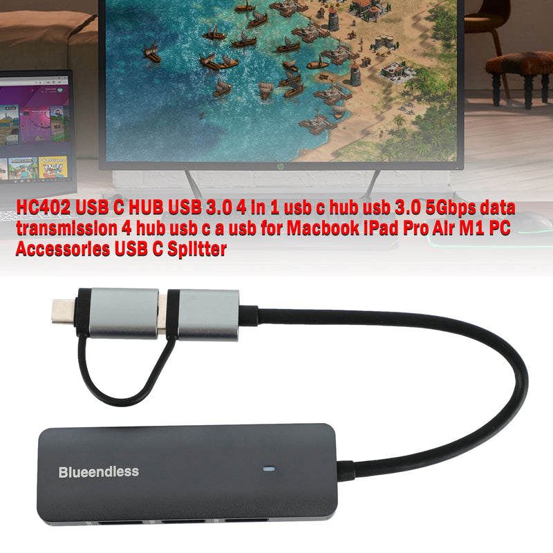 HUB USB C 4 w 1 dla Macbook iPad Pro Air M1 Akcesoria komputerowe Rozdzielacz USB C