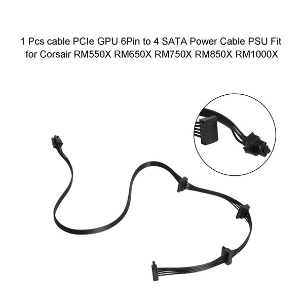 6-pinners til 4 SATA-stasjonskabelutskifting egnet for Corsair RM1000X RM850X RM750X