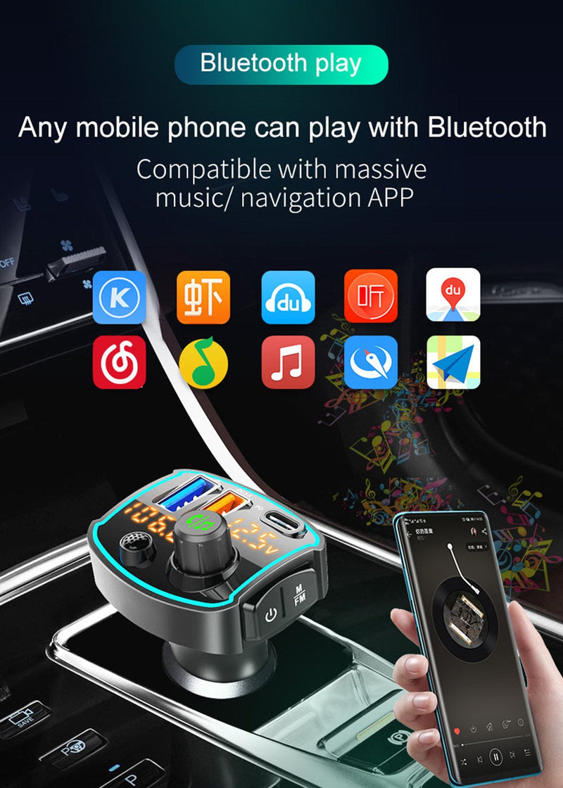 QC3.0 PD18W Carregador Rápido Carro MP3 Player Bluetooth 5.0 Receptor Transmissor FM