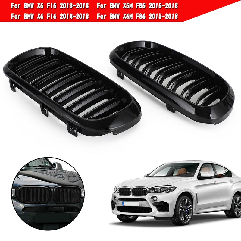 Błyszczący czarny podwójny przód nerki Pasuje do BMW X5M F85 X6M F86 X5 F15 X6 F16 13-18 Generic