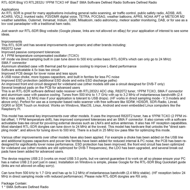 RTL-SDR Blog V3 RTL2832U 1PPM TCXO HF BiasT SMA Radio definida por software R820T2