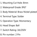 1 stk 8mm Mini 1NO 2Pin metal trykknapkontakt 3A/250V til bil/båd