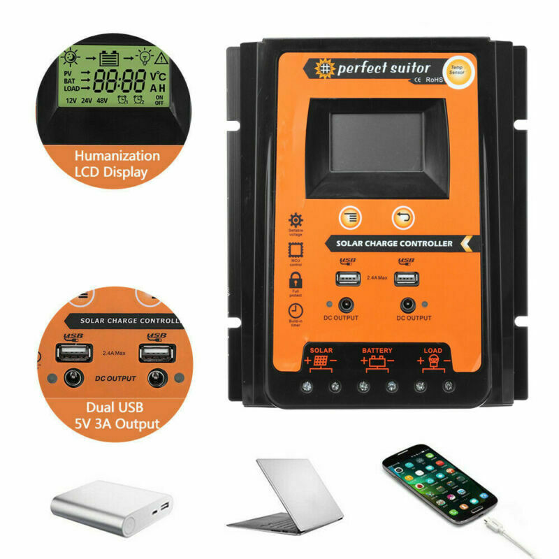 12/24V 30A Solar Charge Controller Kontrollpanel Batteriregulator Dobbel USB