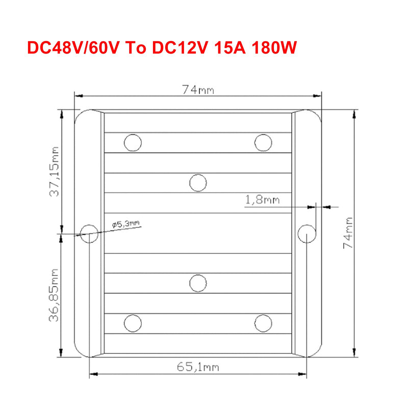 Vedenpitävä 48V/60V - 12V 15A 180W alennettu DC/DC-tehomuunnin säädin