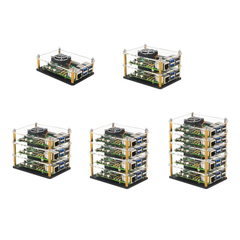 Raspberry Pi 5 Flerlagers akrylskal, transparent skyddsfodral, fläkt