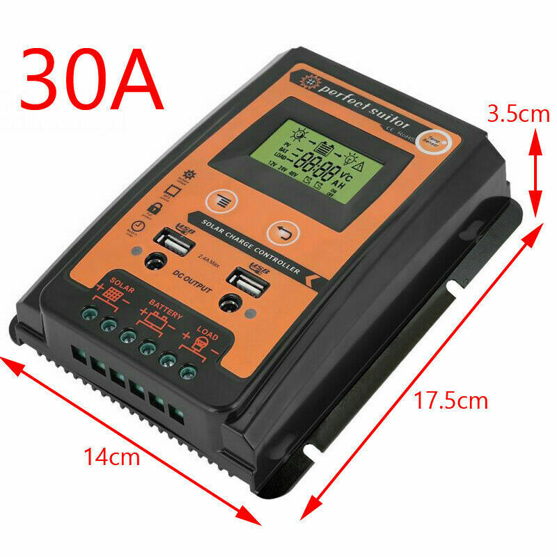 12/24V 30A Solar Charge Controller Kontrollpanel Batteriregulator Dobbel USB