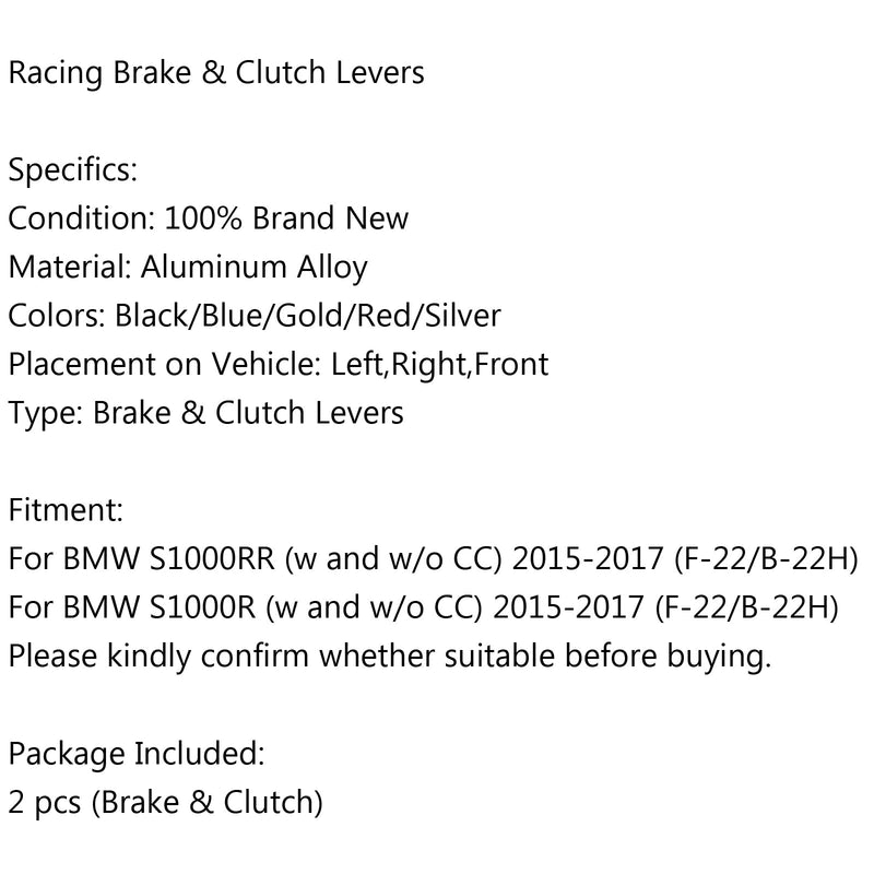 Lang bremse- og clutchspak for BMW S1000RR 15-2018 S1000R 15-2018 (F-22/B-22H) BK Generic