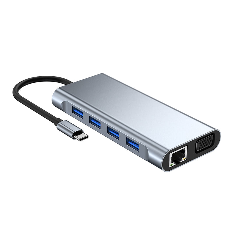 11 i 1 USB-C Type C HD-utgang 4K USB 3.0 HD Adapter HUB Multifunksjonsdokking